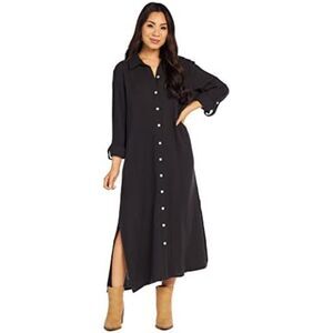 NEW Black Sz Small Roll Tab Sleeve Gauze Cotton CLEMMY Maxi Shirt Dress MUDPIE